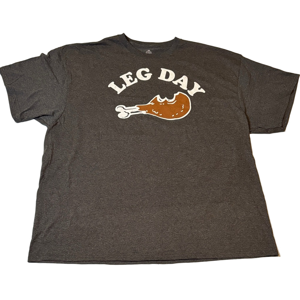 Leg Day Turkey Leg Funny Gym Graphic Tee Men’s 2XL Gray - Picture 2 of 7